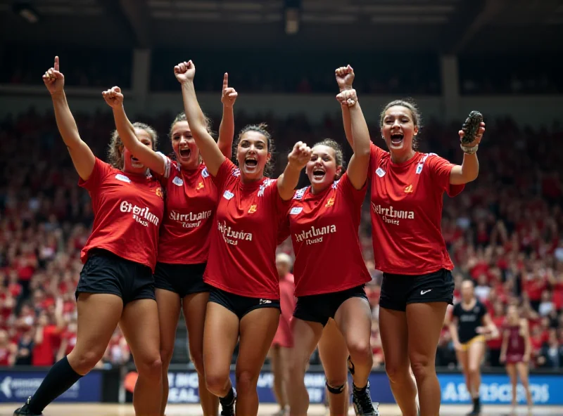 Handball team celebrating a victory.