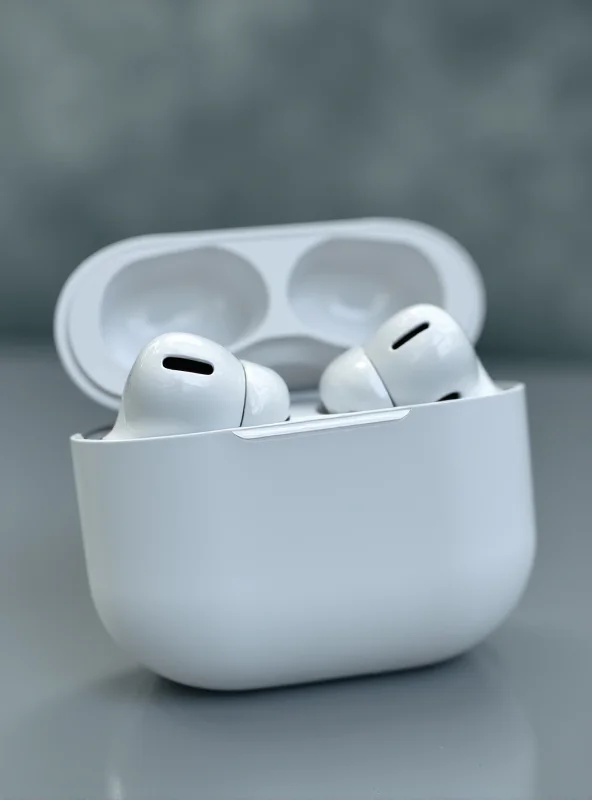 Close-up of Wi-Fi earbuds in a charging case