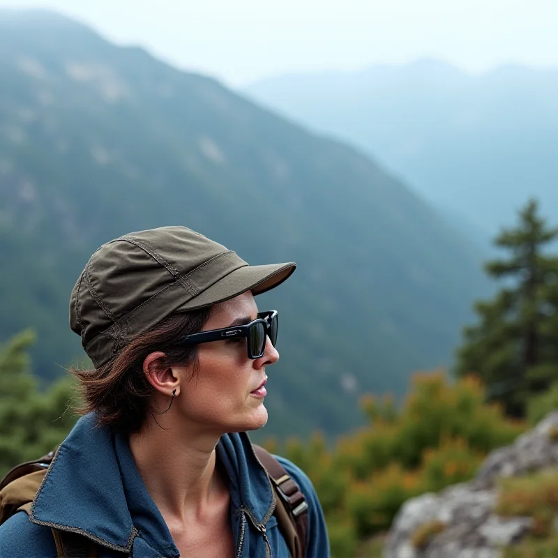 Person using smart glasses while hiking in the mountains