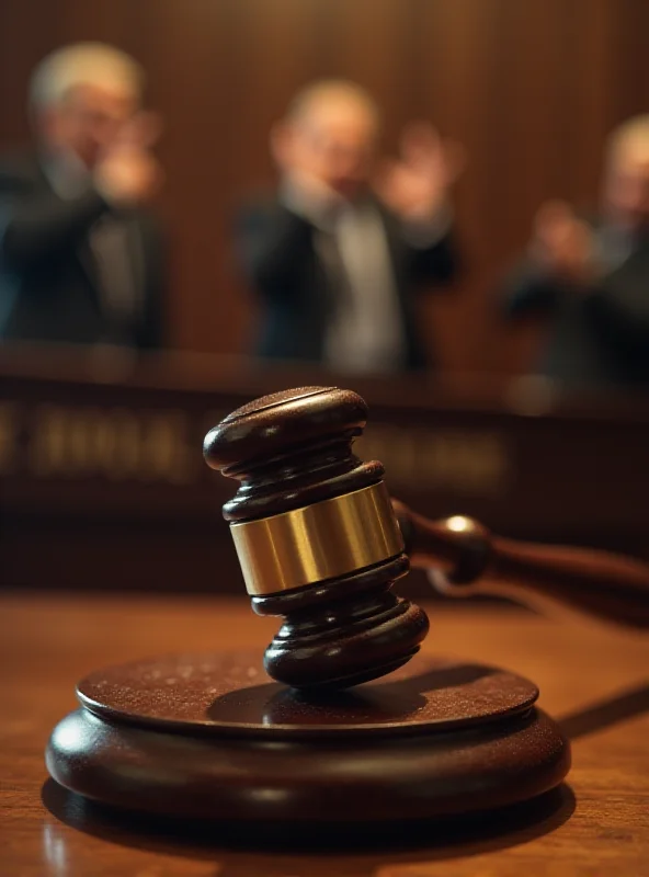 A gavel hitting a sound block in a courtroom, symbolizing legal challenges.