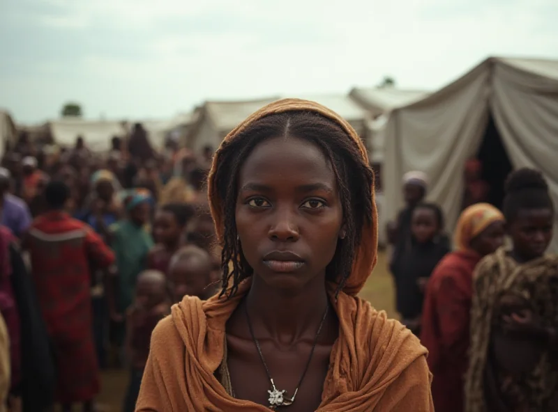 A group of Somali refugees in a camp, looking distressed and hungry.