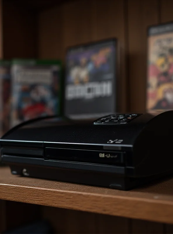 A PlayStation 3 console sitting on a shelf with a game case next to it.