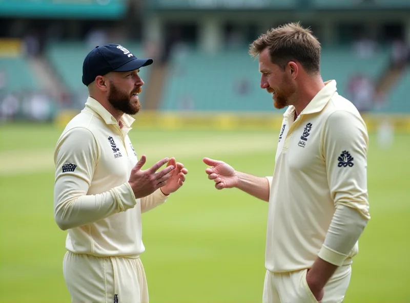 Ben Stokes and Brendon McCullum discussing strategy on a cricket field