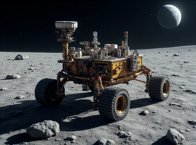 Artist's rendering of the VIPER rover exploring the lunar South Pole, searching for water ice.