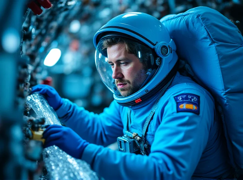 Astronaut working inside the International Space Station.