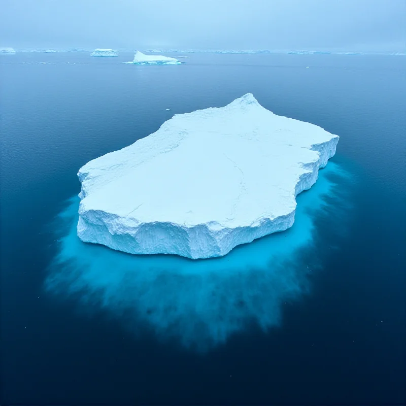 Satellite image of a massive iceberg floating in the ocean near Antarctica.