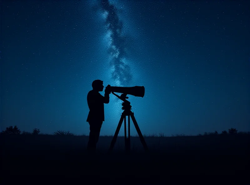 A person looking through a telescope at a starry night sky.