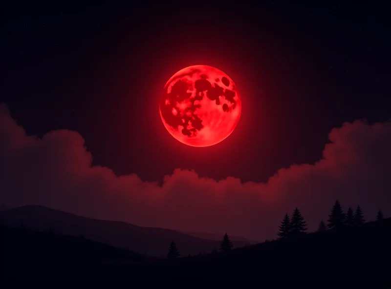 Illustration of a blood moon in the night sky.