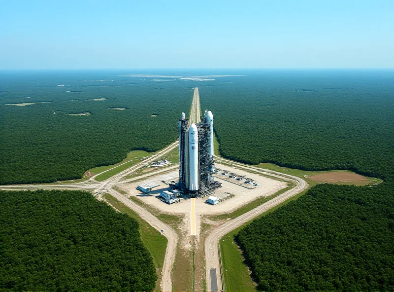 Aerial view of the Guiana Space Centre with a rocket on the launchpad