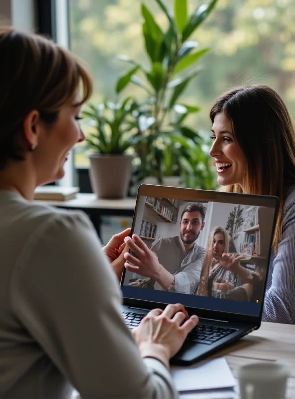 Two people on a video call on a laptop