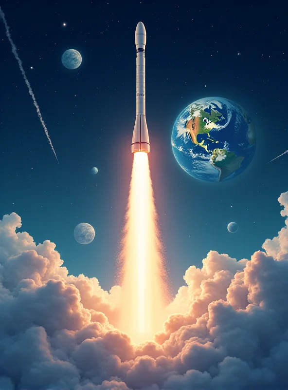 Illustration of the Ariane 6 rocket launching a satellite into space, showing the Earth in the background.