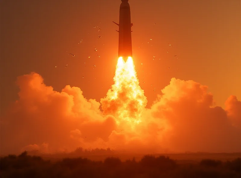Digital illustration of the SpaceX Starship exploding mid-air during a test flight, with flames and smoke billowing out.