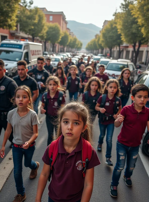 Image of students being evacuated from a school in Valencia