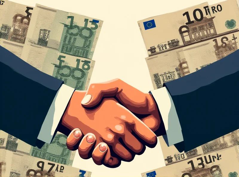 Illustration of politicians shaking hands with money in the background, symbolizing political dealmaking.