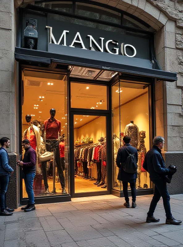 A stylish Mango storefront in a bustling city center, showcasing the brand's latest collection.