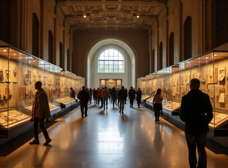 Interior of a museum filled with historical artifacts. 