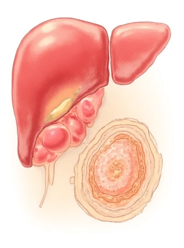 Medical illustration depicting a healthy liver versus a liver affected by fatty liver disease.