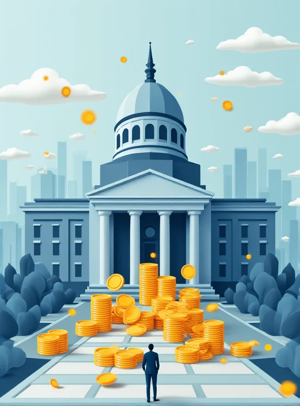 A stylized representation of tax collection, with coins flowing into a government building. The image is modern and abstract, symbolizing fiscal policy.