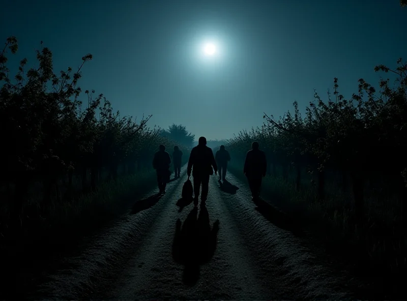 A cinematic scene depicting a wine heist in a Spanish vineyard.