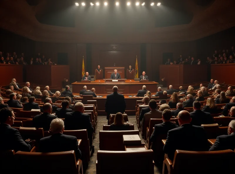 Image of the Spanish parliament in session, with visible tension.