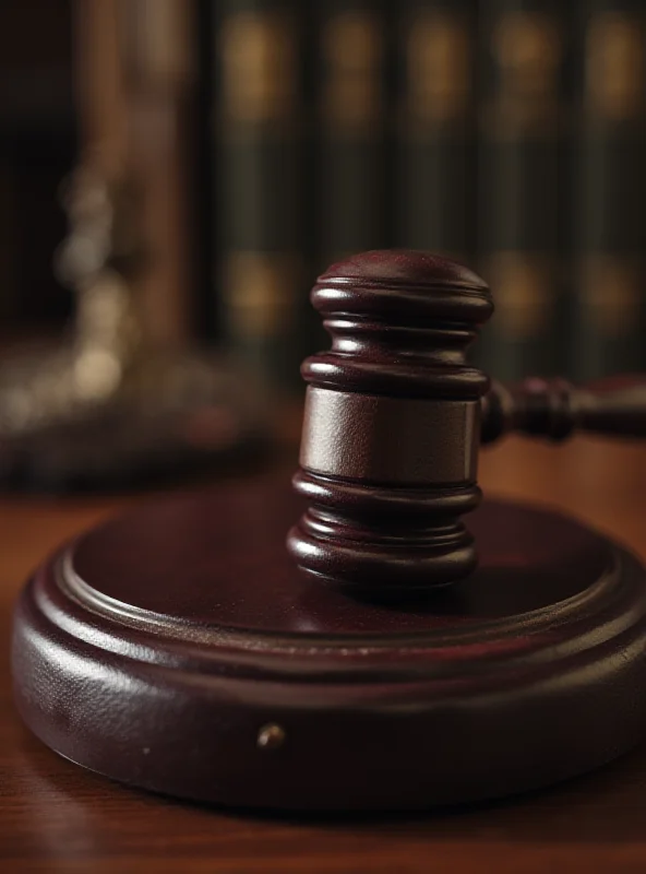 A gavel resting on a law book in a courtroom setting, symbolizing justice.