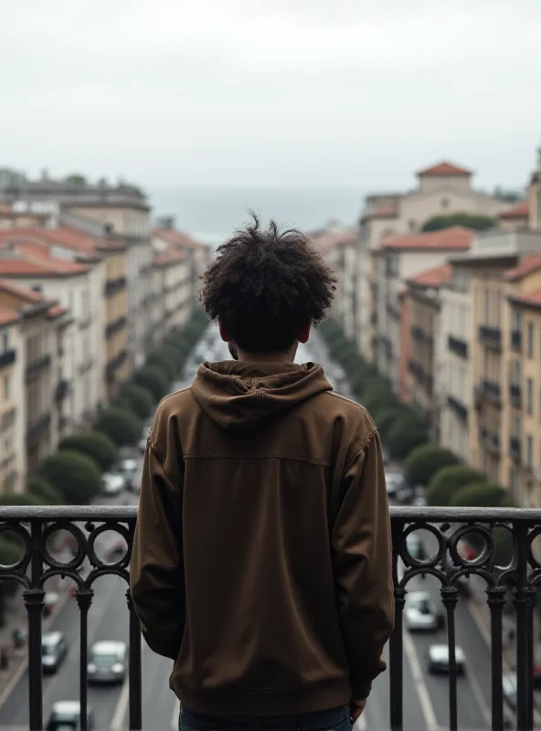 A thoughtful person looking out over a cityscape in Spain.