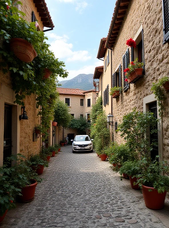 A street scene in Sóller, Spain, showing traditional architecture and a limited number of cars.