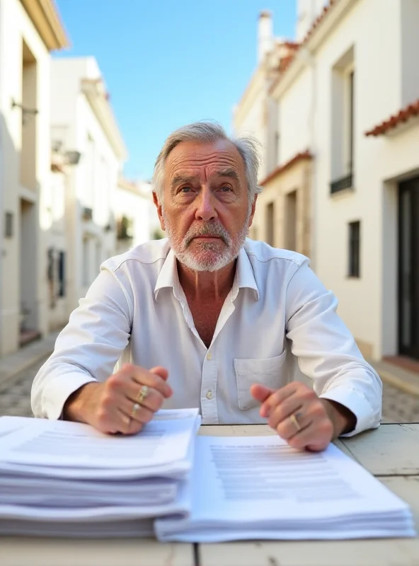 A frustrated British expat looking at tax documents in Spain.