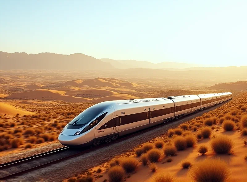 A high-speed train moving through a scenic landscape in Morocco