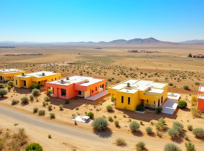 Aerial view of newly constructed homes in a rural Spanish landscape.