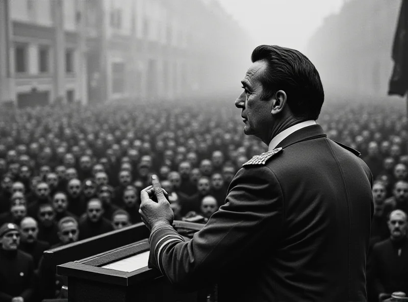 Black and white photo of Francisco Franco addressing a crowd during his regime in Spain.