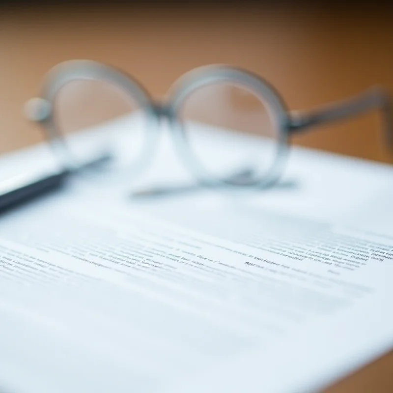 Close up of legal documents with a pen and glasses, symbolizing judicial review.