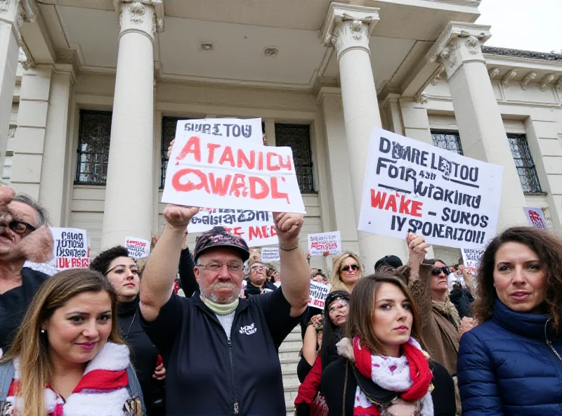 People protesting in front of the Treasury building