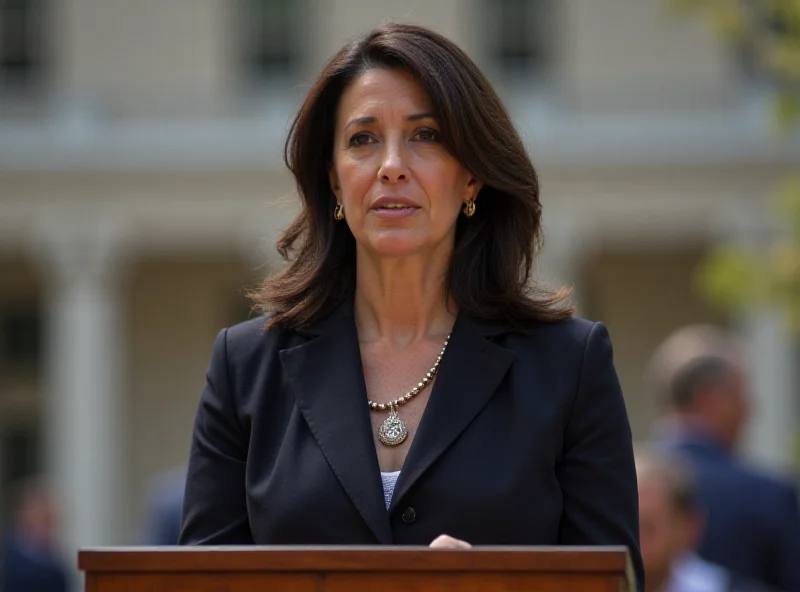 Yolanda Diaz speaking at a podium, looking serious and professional.