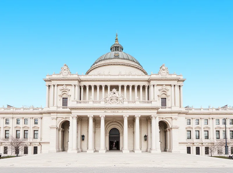 Image of the Spanish Parliament in Madrid, blue sky.