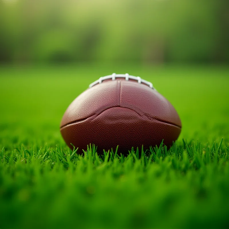 A close-up of a football with blades of grass visible in the background, symbolizing the game and its challenges.