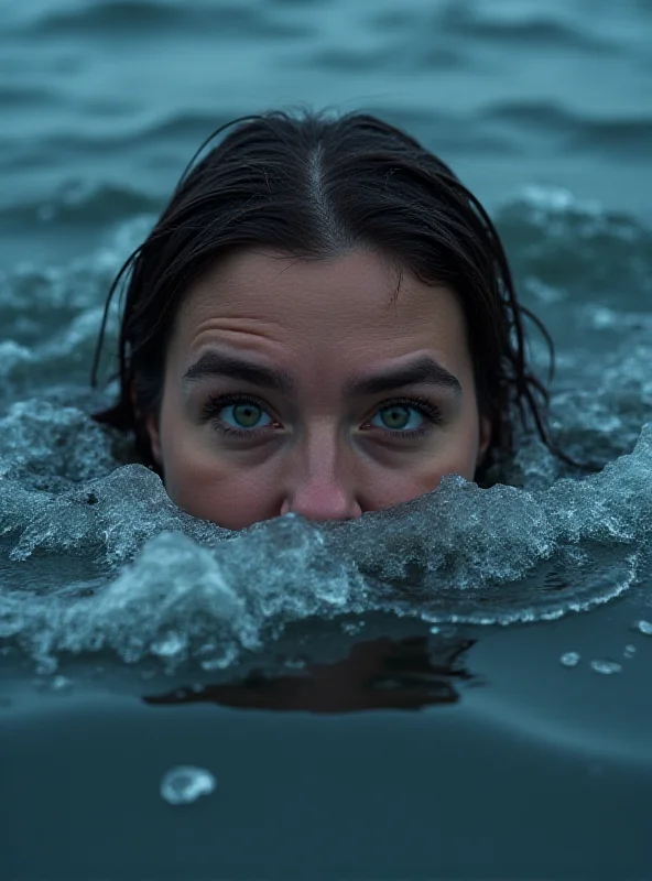 Close up shot of a person swimming in icy water.