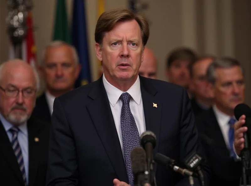 Mike Waltz speaking at a press conference, with a serious expression on his face.