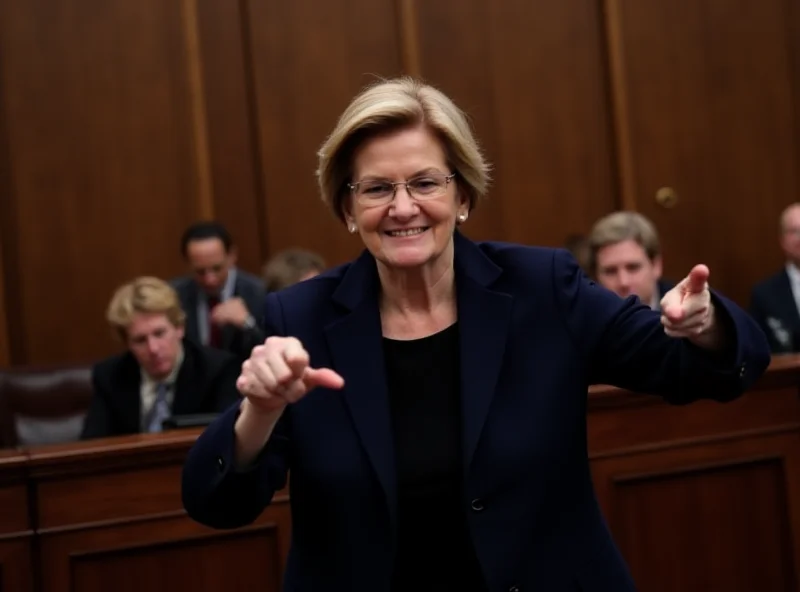 Elizabeth Warren giving a thumbs down gesture in the Senate chamber.