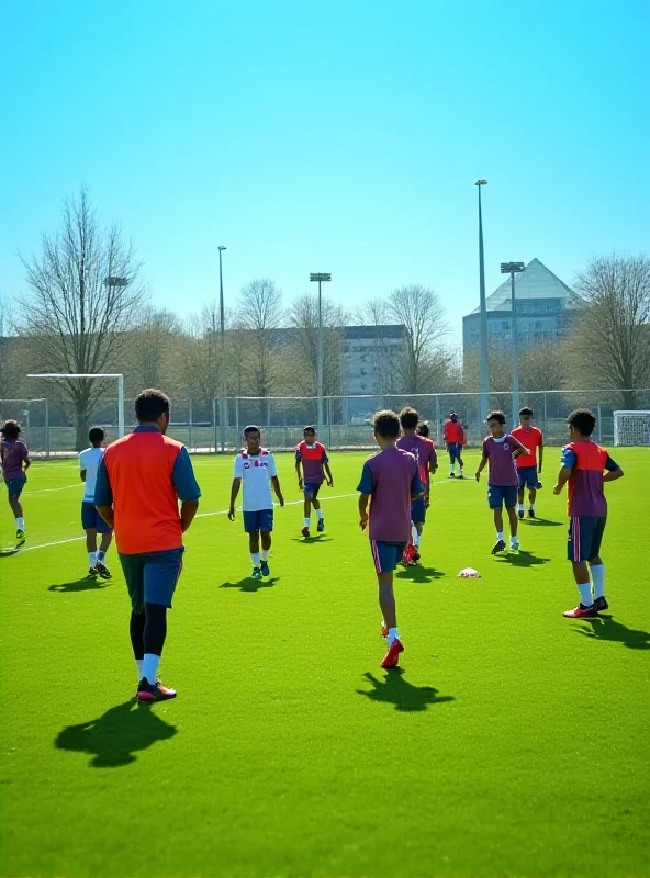 Young football players training on a green field with Emile Mpenza observing