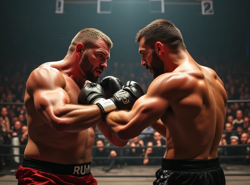 Two bare-knuckle fighters facing off in the center of the ring, surrounded by a cheering crowd.