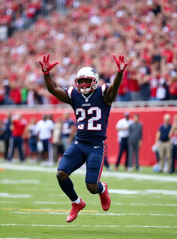 James White celebrating a touchdown in a Patriots uniform.