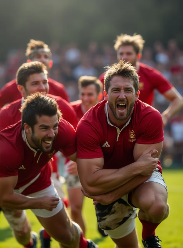 Rugby players celebrating a try