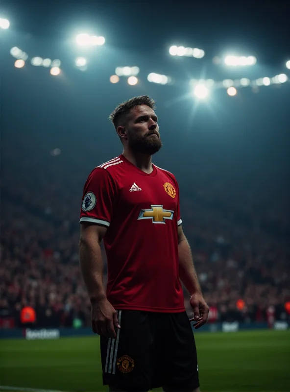 Rasmus Hojlund looking dejected on the pitch during a Manchester United game, with a blurred background of fans and stadium lights.