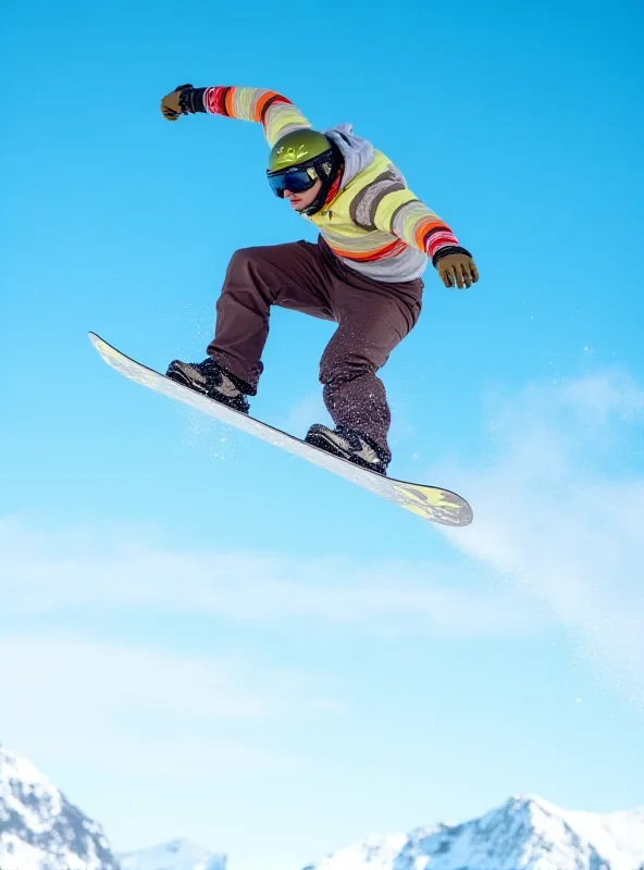 A snowboarder performing a trick in mid-air