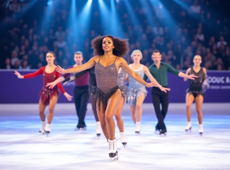 Figure skaters performing a routine on the ice.