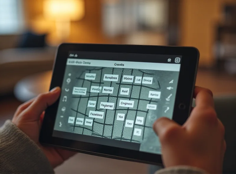 Close up of a person's hands playing the NYT Connections game on a tablet, with the screen showing the puzzle.