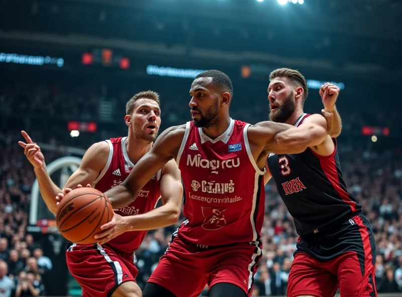 Basketball players in action during a Baskonia vs Partizan game