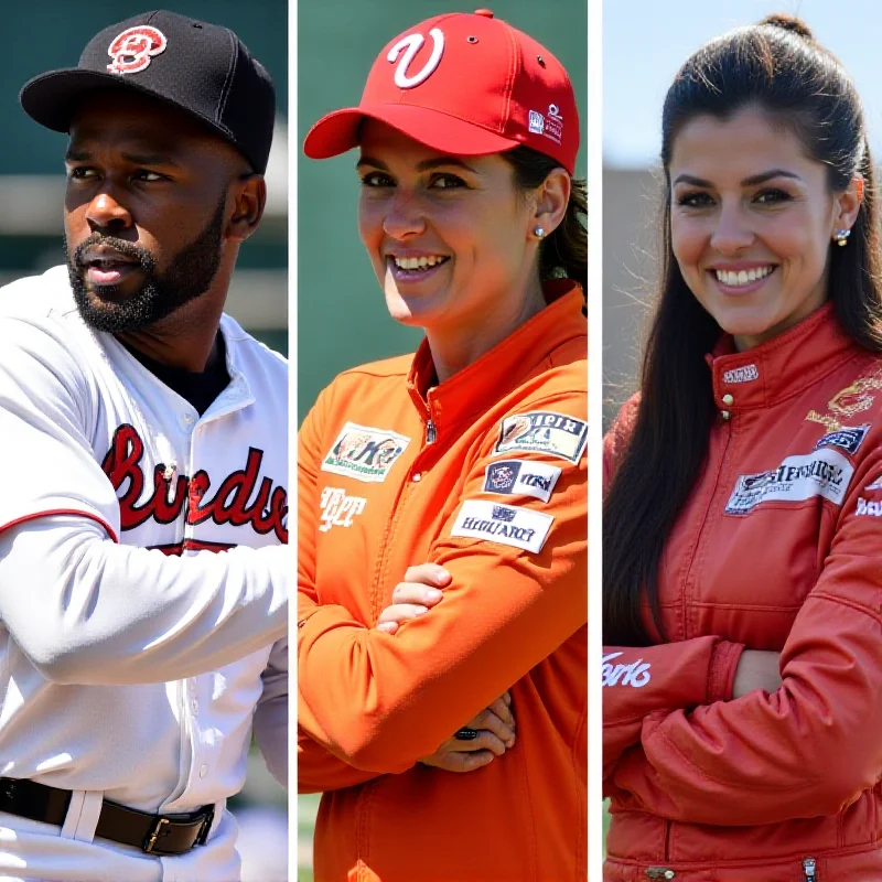 A collage of images featuring Barry Bonds, Danica Patrick, and a high school sports team