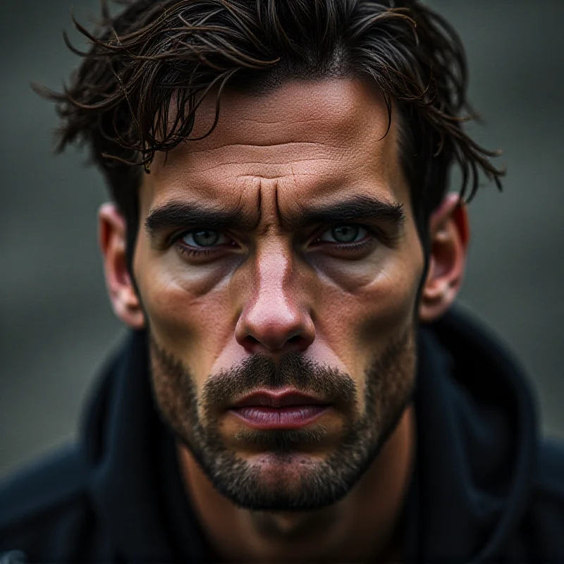 Close up shot of Marc Bartra's face, focused and determined, sweat glistening on his forehead.